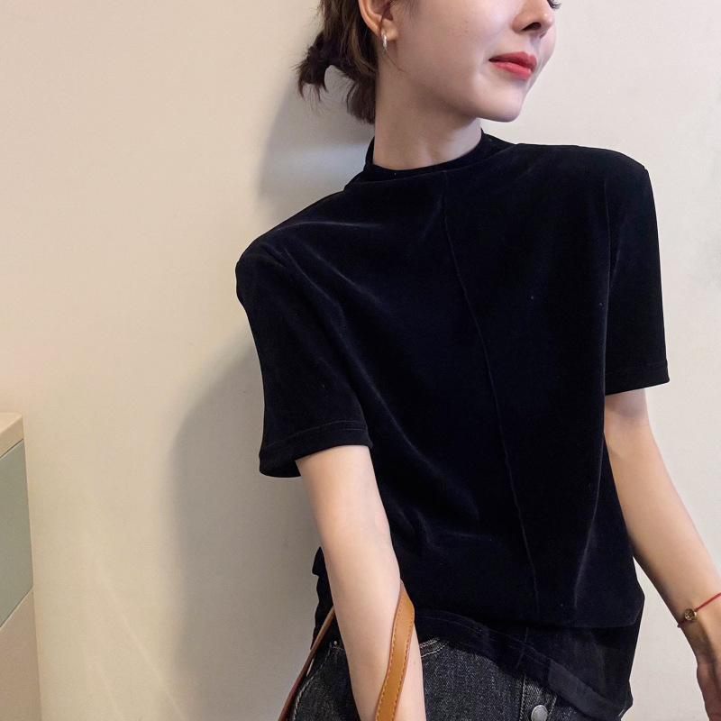 小半高领修身金丝绒T恤女欧洲站2025早秋新款欧货女装洋气小衫潮|undefined