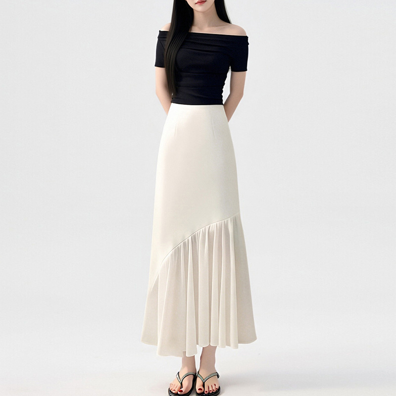 2026 Spring and Summer New Style High-End Slim-Fit Suit Skirt for Women, Thin Pleated Splicing Design A-Line Long Skirt 2026 Spring and Summer New Style High-End Slim-Fit Suit Skirt for Women, Thin Pleated Splicing Design A-Line Long Skirt