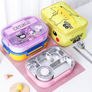 304 Stainless Steel Insulated Lunch Box Divider with Soup Bowl Cartoon Student Lunch Box Four-compartment Five-compartment Bento Box Gift Pack