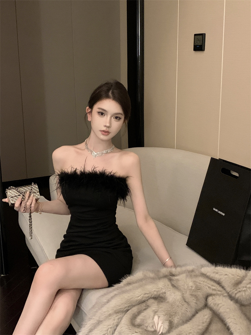 Ostrich Feather Spliced Dress Image 3