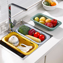 廚房可伸縮水槽瀝水籃多功能果蔬清洗籃瀝水碗碟架塑料碗碟置物架