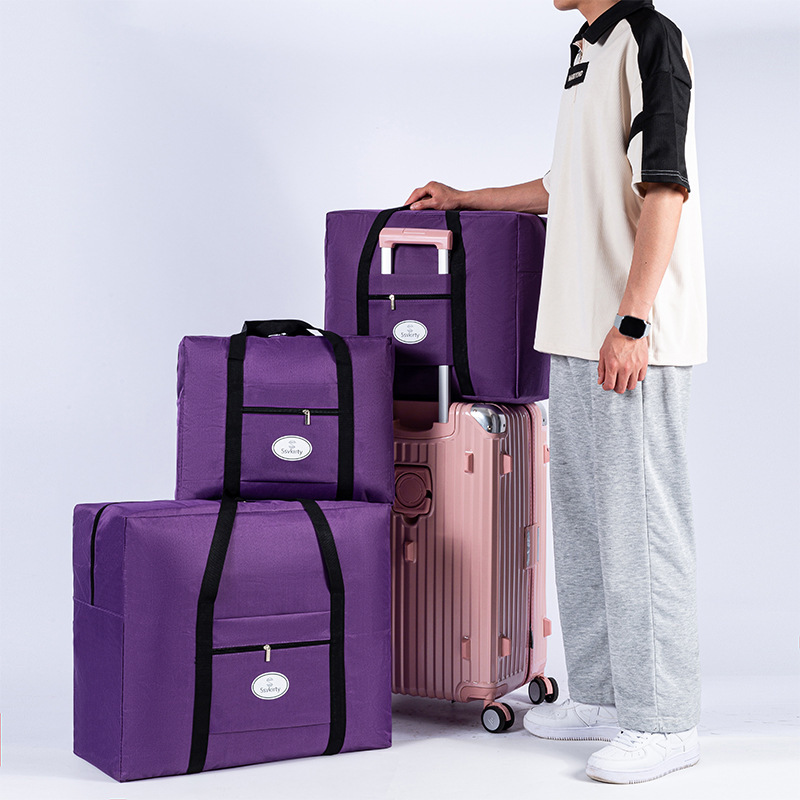 大型紫色の学生ポータブル荷物バッグは、トロリーケースに取り付けて、持ち運びや整理整頓用の大容量収納バッグとして使用できます。|undefined