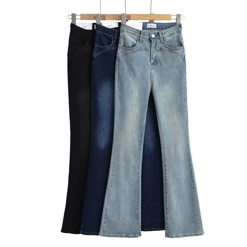 Autumn and winter hot girl low waist Sexy Stretch Slim sheath flared pants women's high elastic Peach Hip slimming Denim Micro