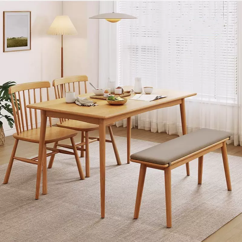 志光北欧餐桌家用小户型全实木家具橡胶木桌子简约原木餐桌椅组合