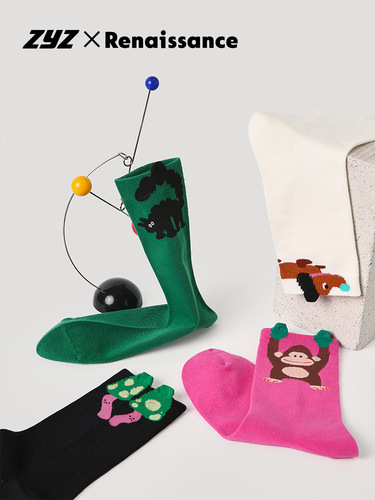 Renaissance original women's socks spring and summer three-dimensional puppy socks women's ins trend mushroom boneless cotton mid-calf socks