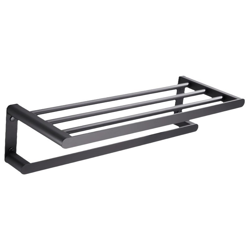 Rack de toallas de baño negras estantería espacio de aluminio grueso rack de toallas de baño conjunto de colgantes de baño sin perforación