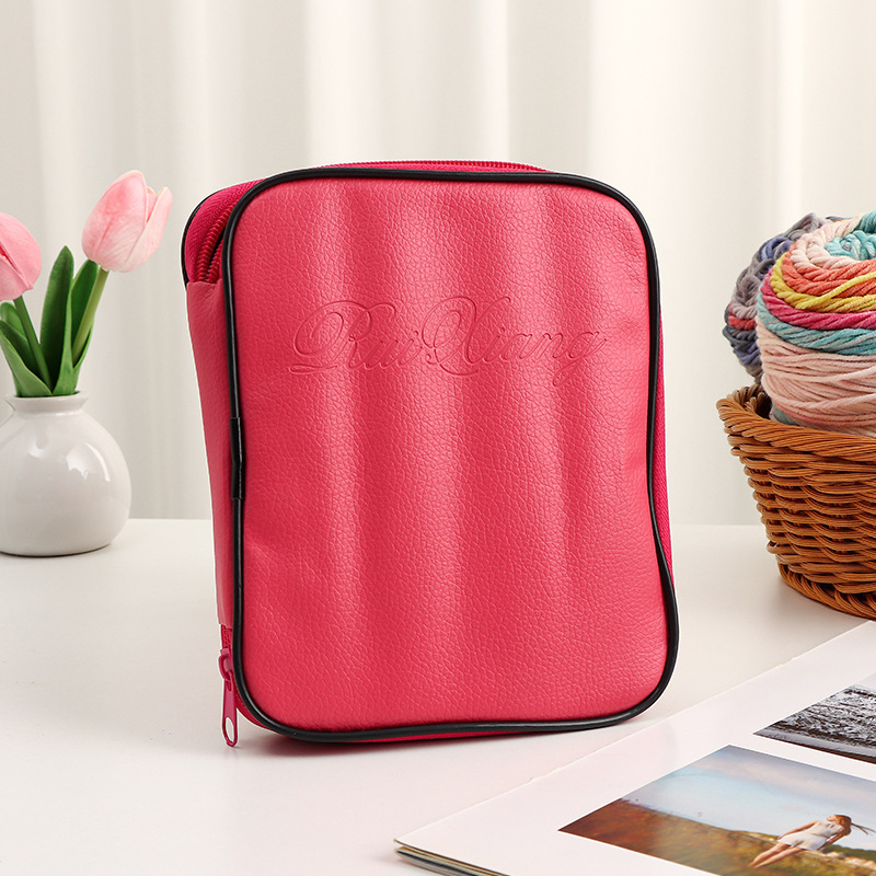 Embalaje de cuero rosa multi-especificaciones de color crochet suéter herramientas de tejido aguja de suéter mango suave chapado en oro gancho de crochet