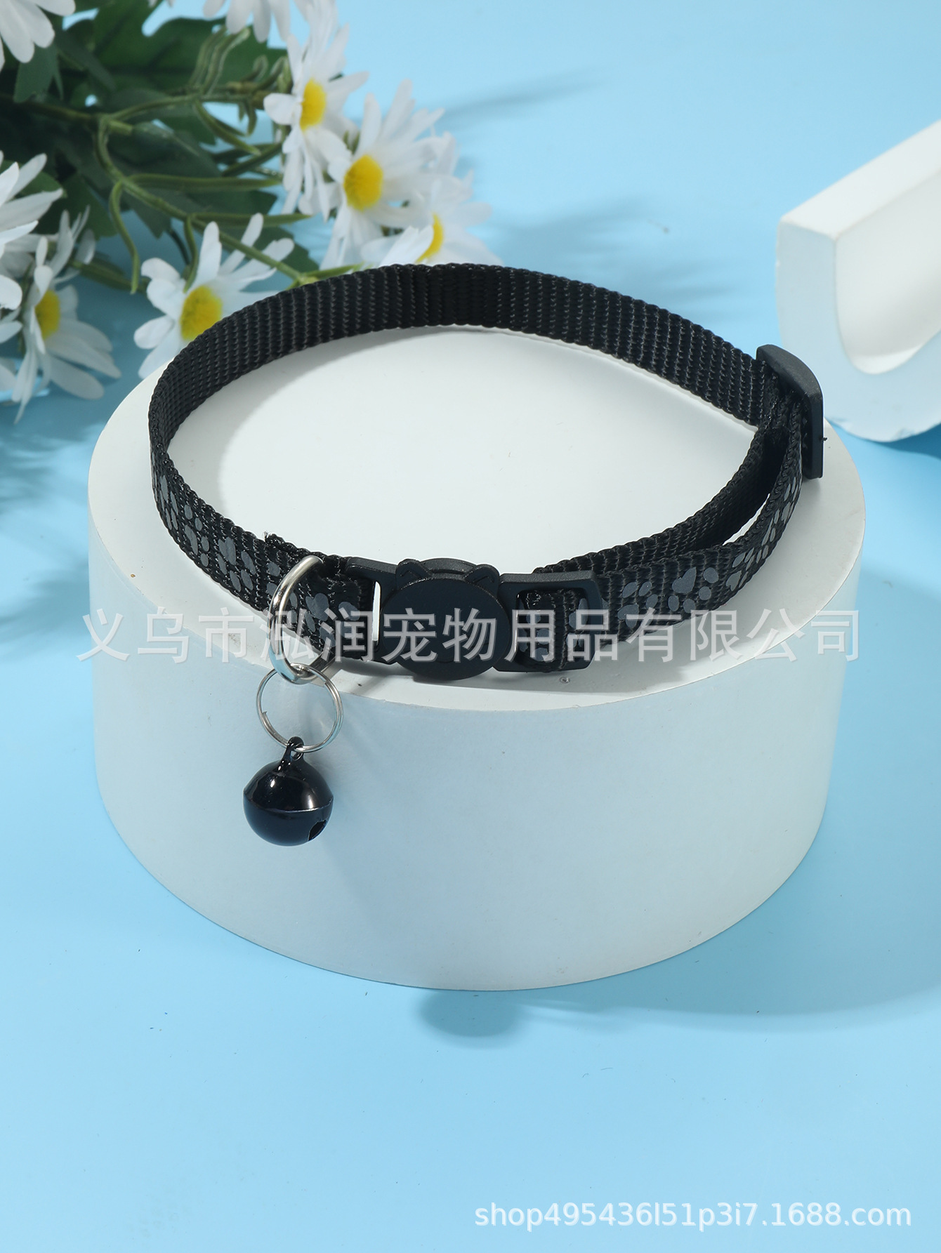 1.0 collar de huellas reflectantes de nailon, hebilla de seguridad separada ajustable cara de gato con anillo de campana