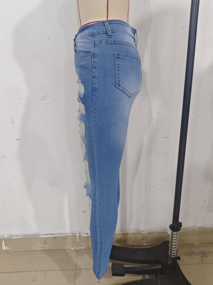 Pantalon en jean moulant et polyvalent à taille haute, élastique et ajouré, tendance 2025, pour femmes, collection européenne et américaine._voghion.com