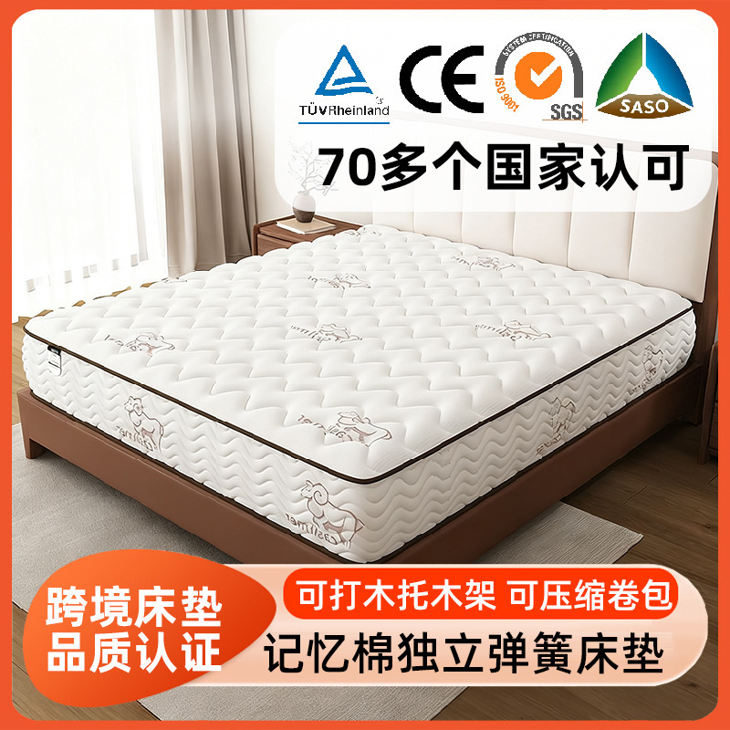 Foshan Factory Export Roll-Packed Mattress Memory Foam Hotel Independent Spring Mattress Cross-Border Mattress Wholesale