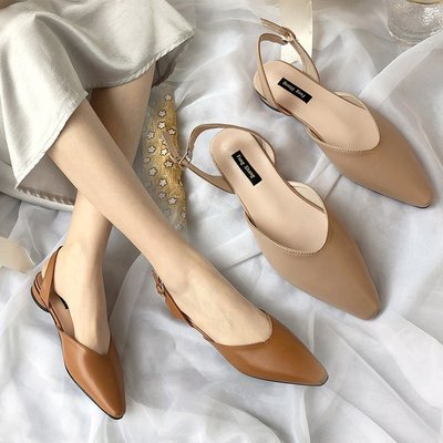 涼鞋女2021夏季女鞋新款韓版尖頭包頭涼鞋女式壹字扣帶涼鞋女代發