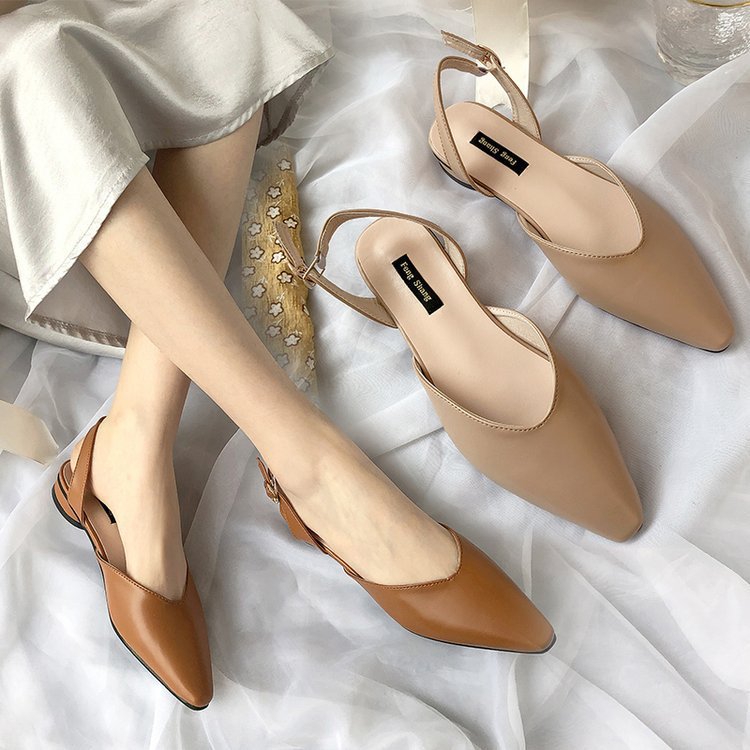 涼鞋女2021夏季女鞋新款韓版尖頭包頭涼鞋女式壹字扣帶涼鞋女代發