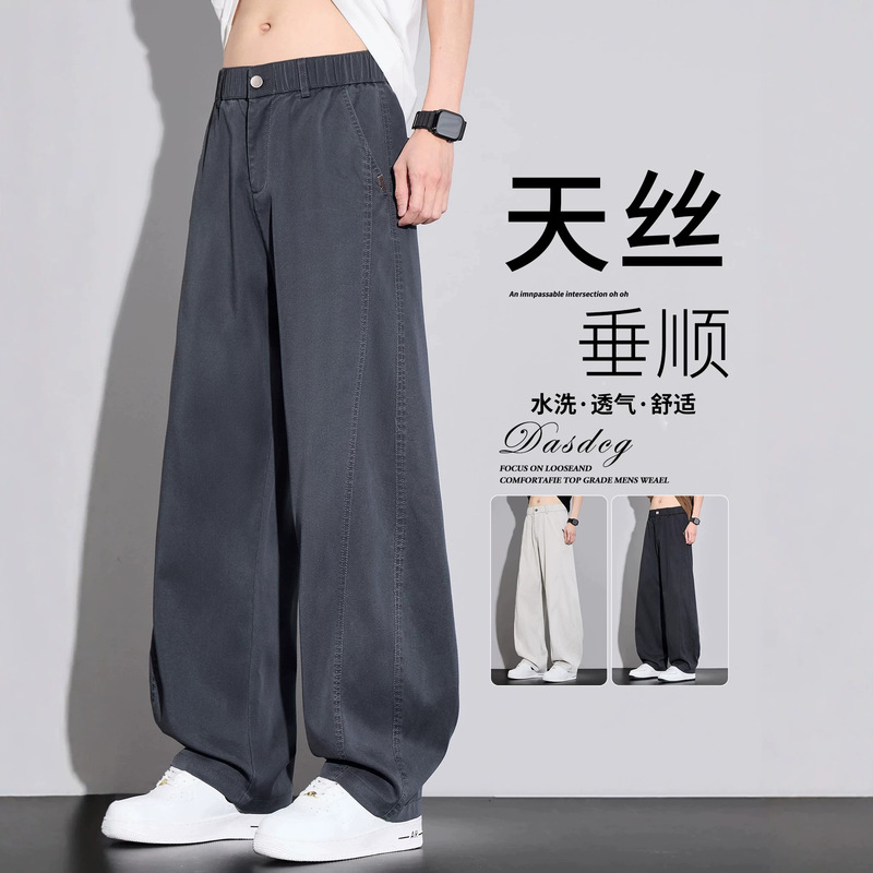 Lyocell Casual Pants for Men, Summer Thin Loose Straight-Leg Drapey Wide-Leg Pants, Men's Sports Breathable Long Pants