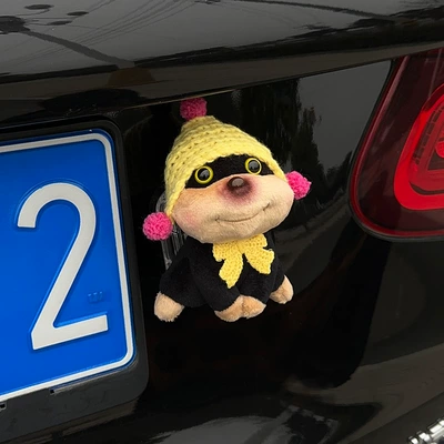 Bee Dog Doll Trunk | Car ornaments - yellow-hat-yellow-tie-bee-dog-tail-hanging