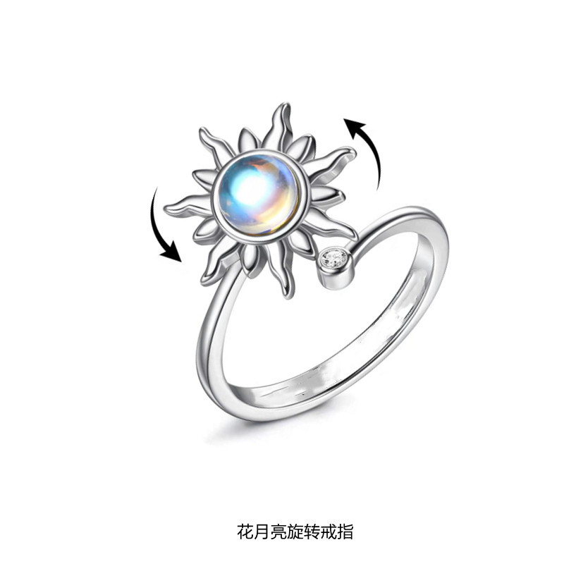 Sunflower Rotating Ring European and American Stress Relief Opening Adjustable Stacking Ring Universal Wheel Bracelet
