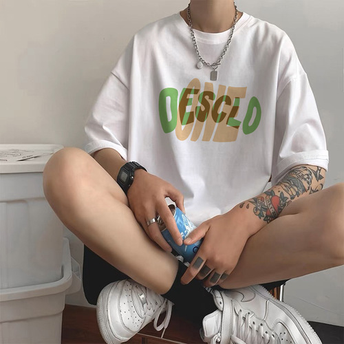 Men's Hong Kong Style Ice Silk Short-Sleeve T-Shirt Trendy Short Sleeve T-Shirt for Men and Women Summer Hong Kong Flavor Upper Clothing Fashion Matchable White T-Shirt