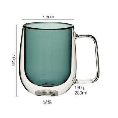 Taza de té de café para el hogar de doble capa de vidrio de color con mango Taza de leche de vidrio creativo