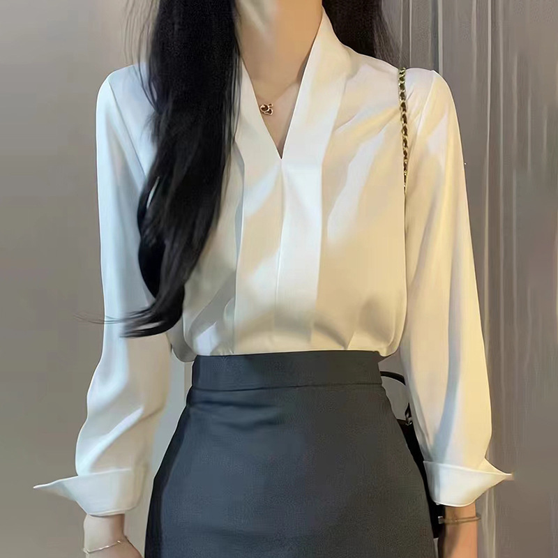 White Dress V-neck Business Dress Shirt Women's Summer High-end Temperament Workplace Light Mature Style Women's Commuter Top
