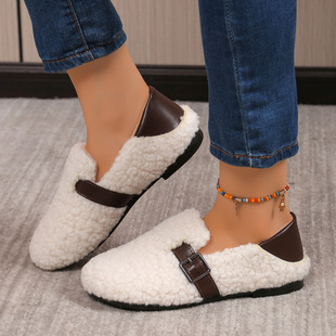Cross-border Hot Selling Lamb Wool Soft Sole Cotton Shoes fleece-lined Thickened Warm Slip-on Shoes Fashion Cotton Shoes Mao Mao Shoes