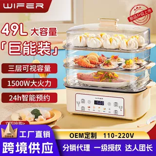 好夫人电蒸锅火锅49L家用四层大容量蒸鱼预约蒸煮四合一早餐机