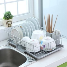 瀝水碗架不銹鋼色廚房置物架家用餐具碗筷收納盒2控水槽涼放碗籃
