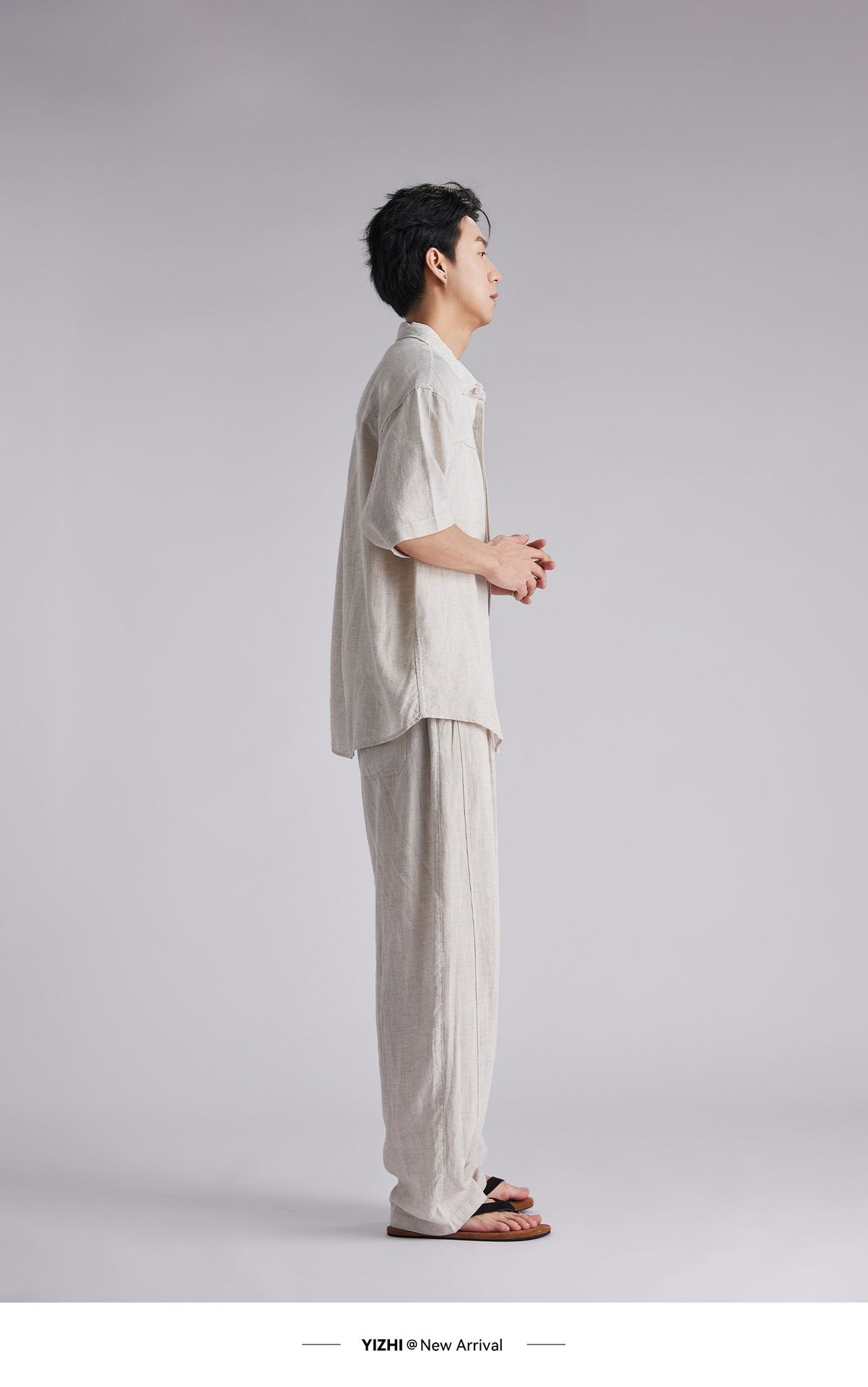 Bộ sơ mi linen tay ngắn nam phong cách lịch lãm, thoáng mát — Xanh navy chi tiết 17