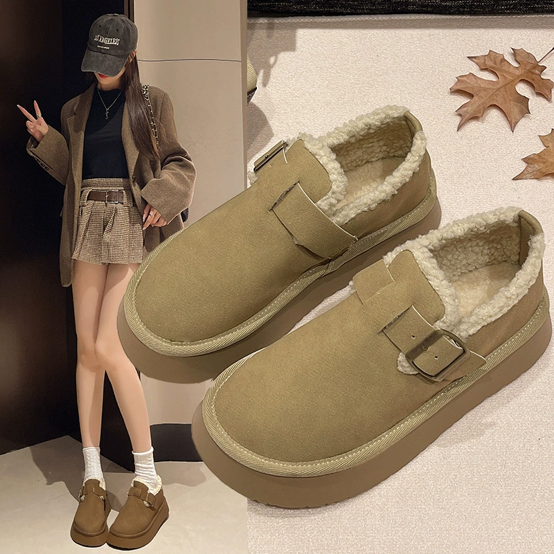 Хлопчатобумажные туфли на толстой подошве женские наружные зимние новые теплые плюс пушистые хлебные туфли