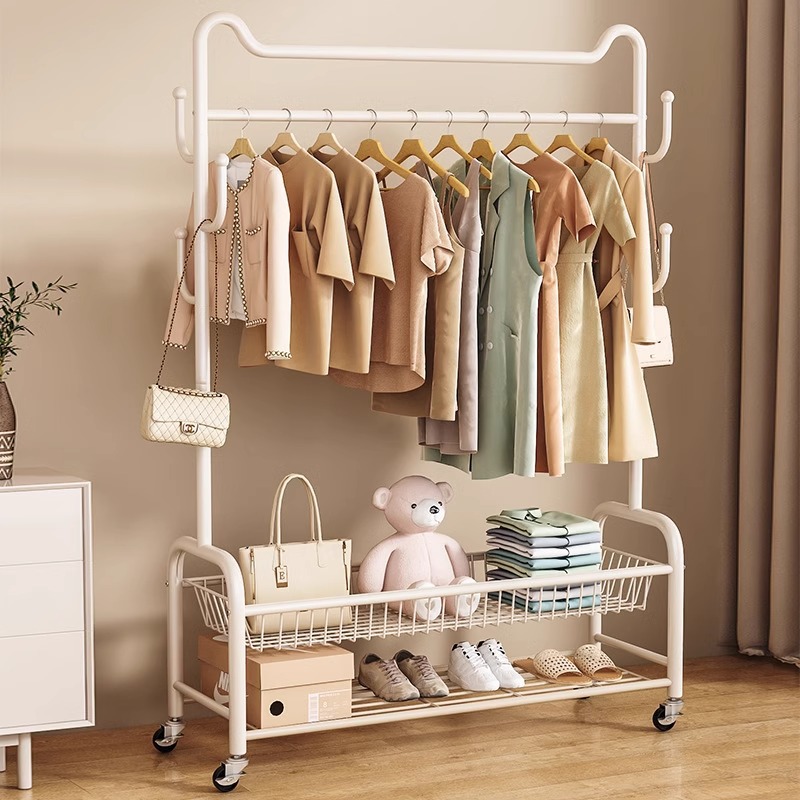 Cross-border Supply Bedroom Removable Hanger Floor Balcony Drying Hanger Simple Bold Storage Clothes Rack