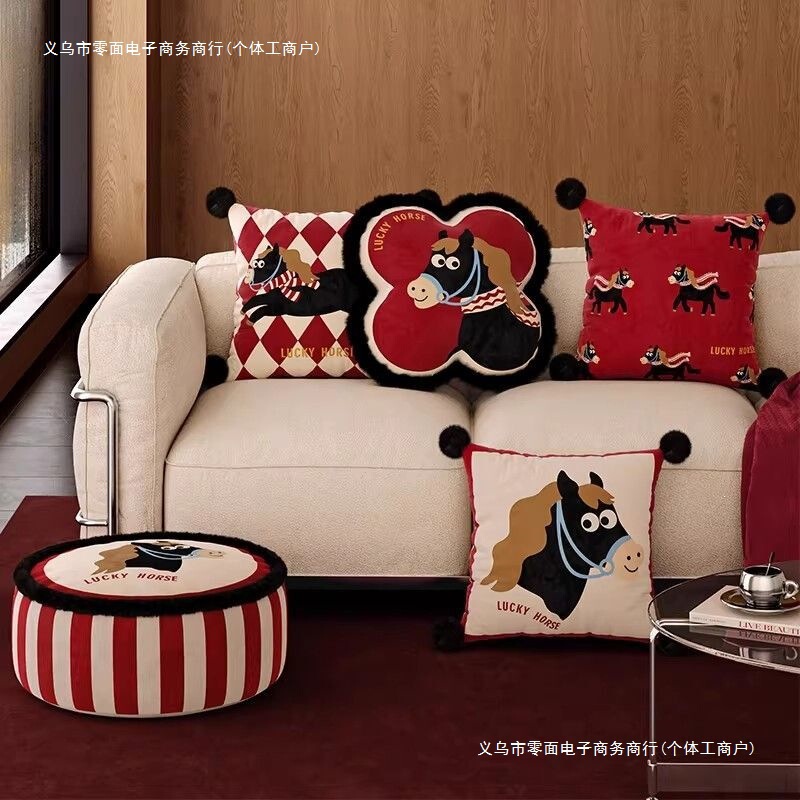 Little Pony Fuji Red Year of the Horse Sofa Cushion Pillowcase Light Luxury High-End 2026 New Cartoon Cute Pillow Little Pony Fuji Red Year of the Horse Sofa Cushion Pillowcase Light Luxury High-End 2026 New Cartoon Cute Pillow