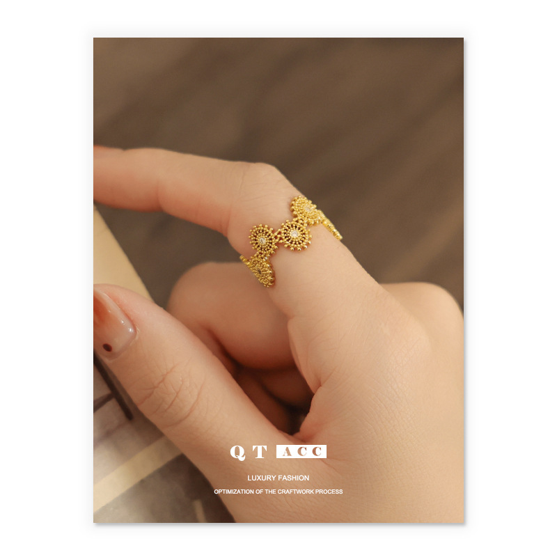 Elegant Sunflower Ring With Zircon Inlaid Vintage Retro Style_voghion.com