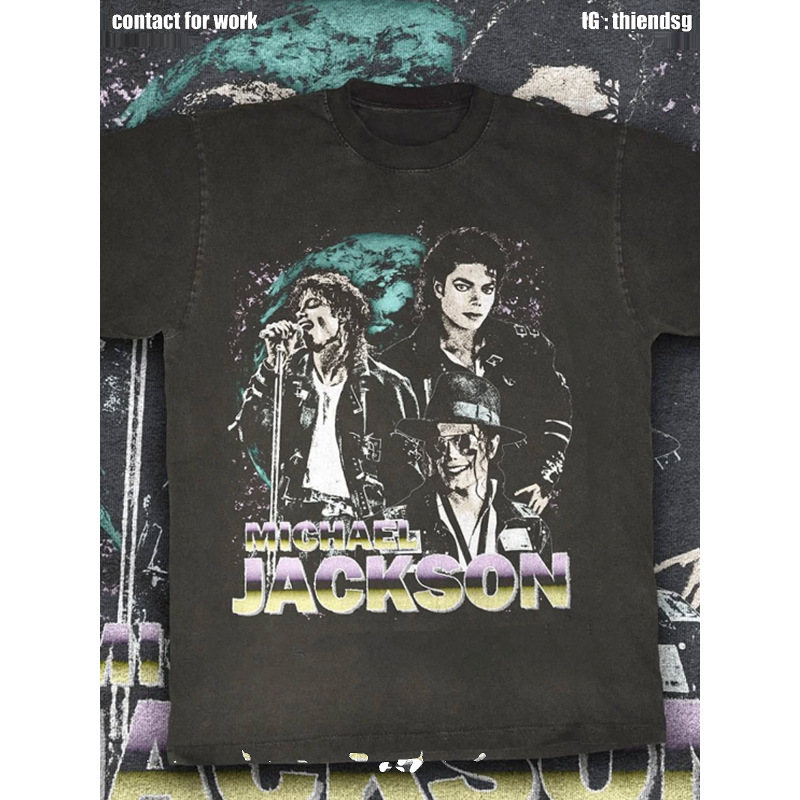 Michael Jackson Michael Jackson Short-Sleeved Washed Retro American Rock Men's and Women's T-Shirt