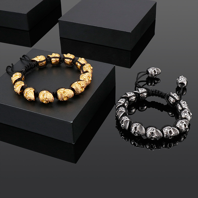 1 Piece Quantity Daily Occasion Titanium Steel Material Retro Skull Titanium Steel Halloween Men'S Bracelets Men Beaded Bracelets