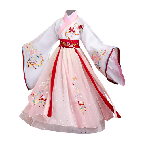 Children hanfu girl Chinese princess fairy dresses long sleeve traditional ancient folk students costumes kimono dress for baby