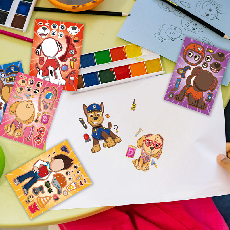8 pegatinas de Paw Patrol, collage, cara intercambiable, DIY, decorativa, para niños