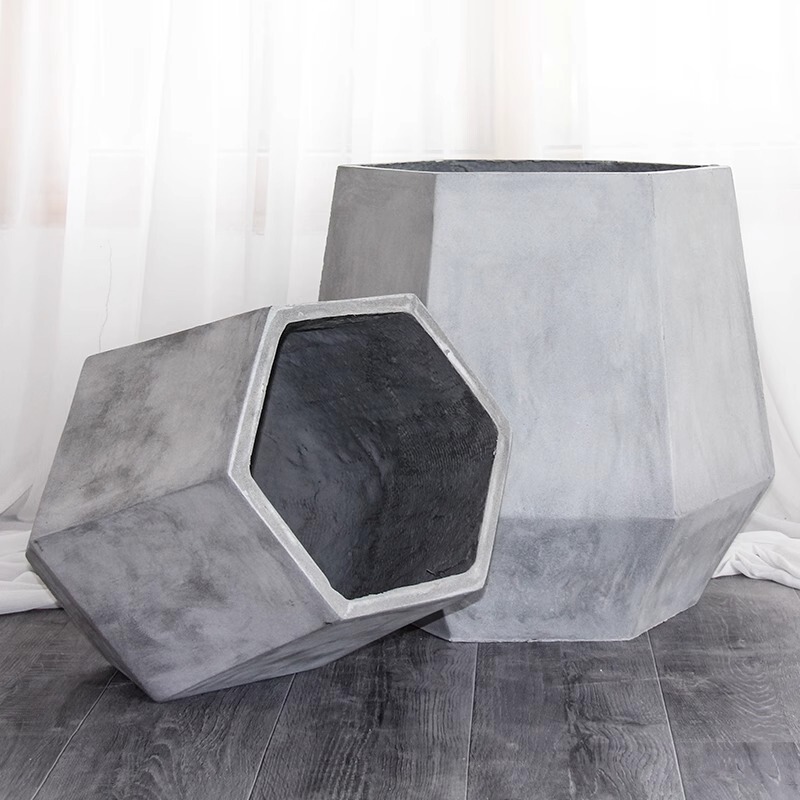 Hexagonal magnesium clay flower pot decoration Nordic style indoor living room desktop decoration flower pot natural stone basin in stock