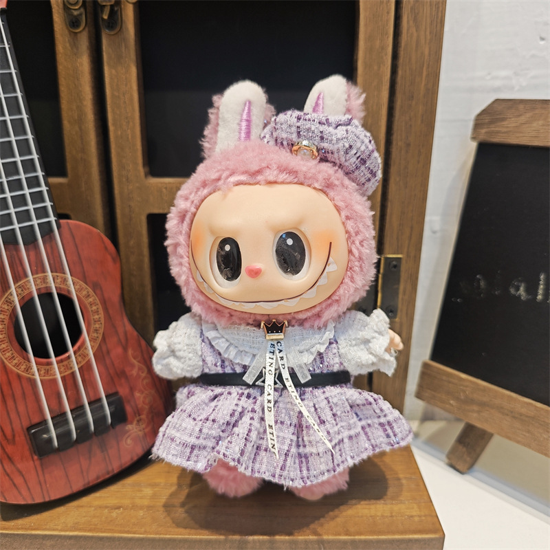Labubu ベビー服ビニールラブブ 17 センチメートル人形かわいいドレスアップカジュアルスーツスカートぬいぐるみ服|undefined