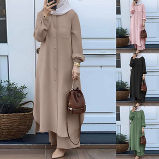 H707 # Muslim Women's Arabic Style Two-Piece Set Spring and Autumn New Women's Long-Sleeved Shirt and Trousers Suit