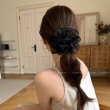 韩系高级感大肠发圈女头饰网纱双层扎马尾丸子头绳女头花发绳发饰