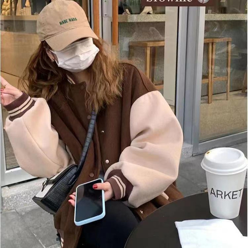 Velvet and thickened baseball uniforms for men and women, college style Korean style printed personalized handsome jackets, trendy autumn new styles