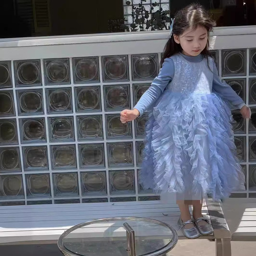 Children's Girls Autumn/Winter Dress New Pink Birthday Dress Baby Tulle Princess Dress Sparkling Backless Dress
