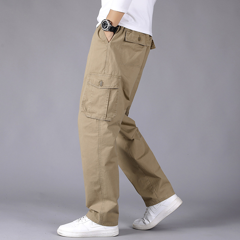 Zuoluo pantalones casuales de otoño de los hombres de mediana edad papá pantalones de algodón sueltos pantalones de los hombres elásticos sueltos Pantalones rectos