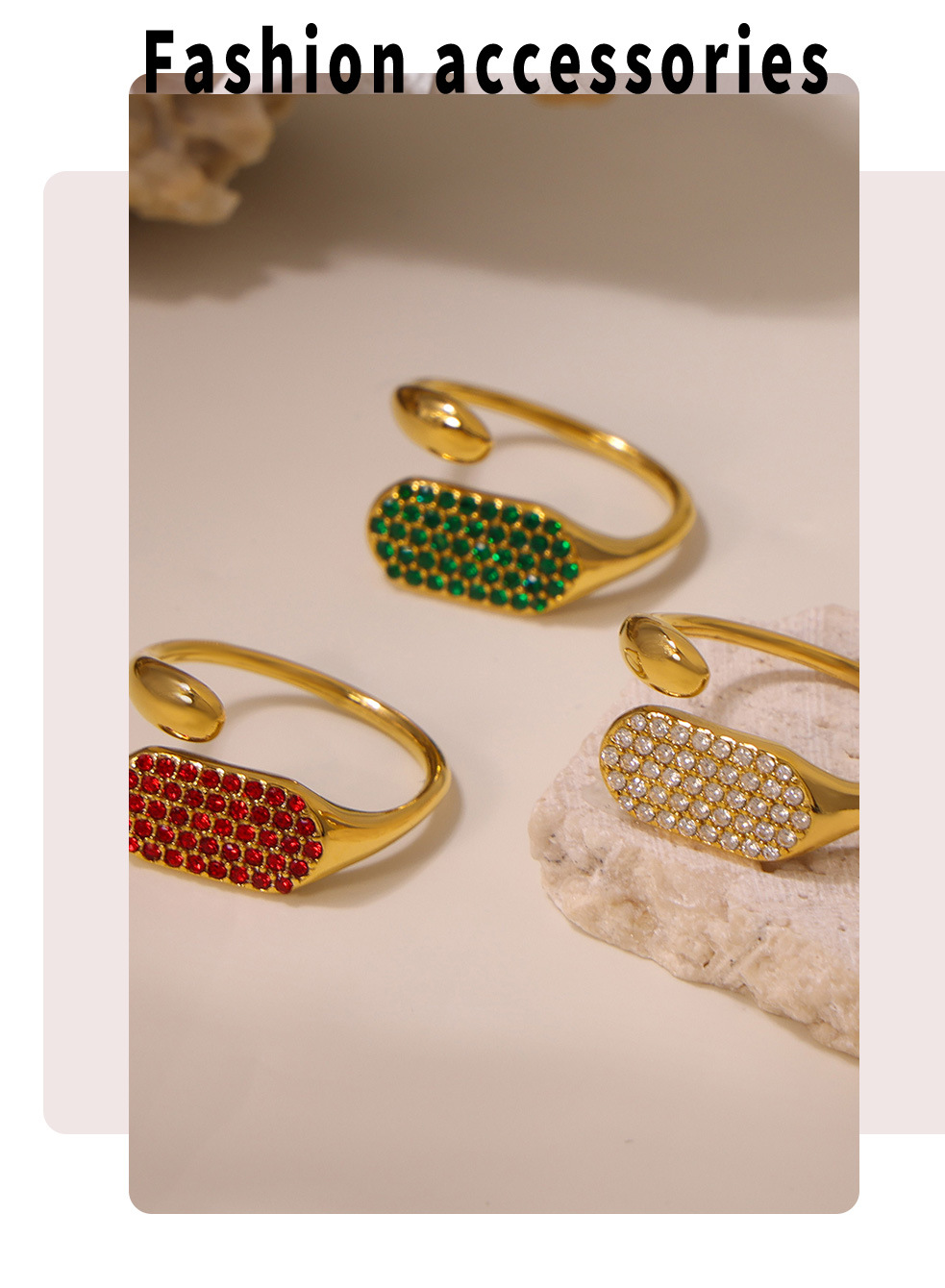 Adjustable Square Zircon Ring For Women Minimalist Titanium Steel_voghion.com