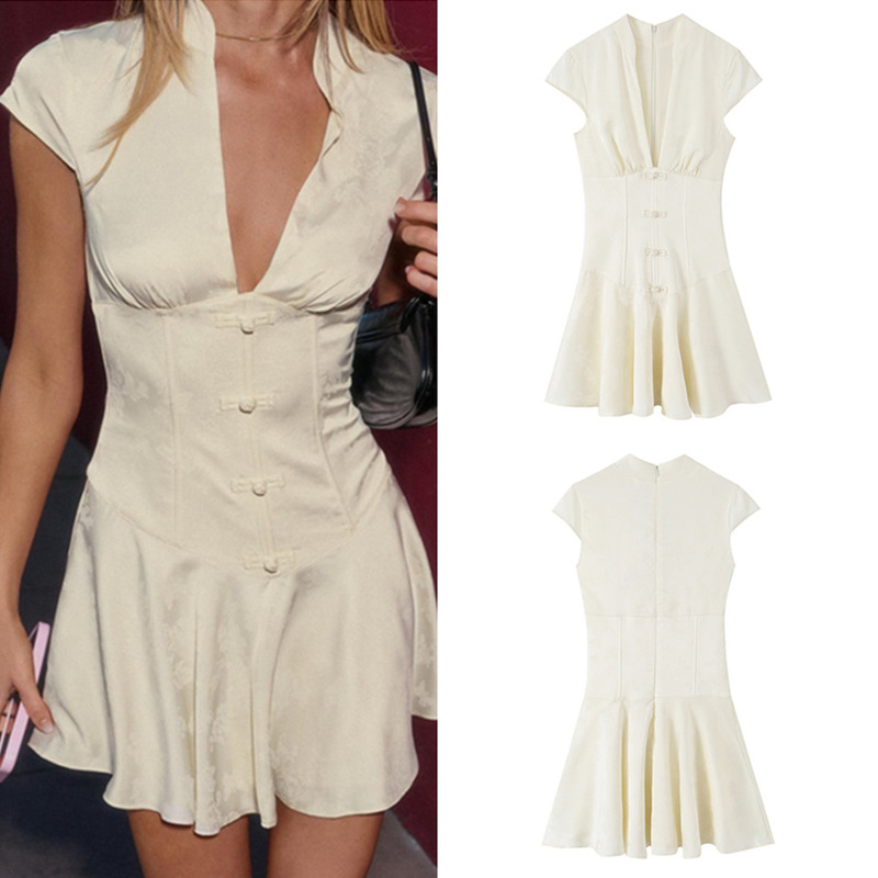 Cross-Border Women's Clothing 2026 Summer New Product European and American Style Jacquard Silk Satin Texture Mini Dress 4772/372 Cross-Border Women's Clothing 2026 Summer New Product European and American Style Jacquard Silk Satin Texture Mini Dress 4772/372