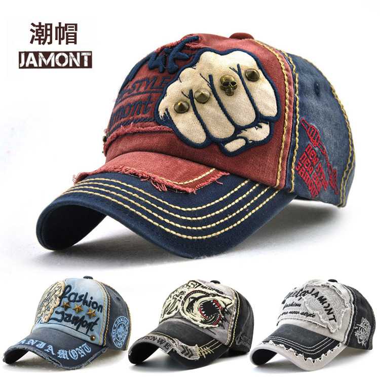 阳冠男女士帽子棒球帽牛仔布做旧时尚户外遮阳休闲街头鸭舌帽