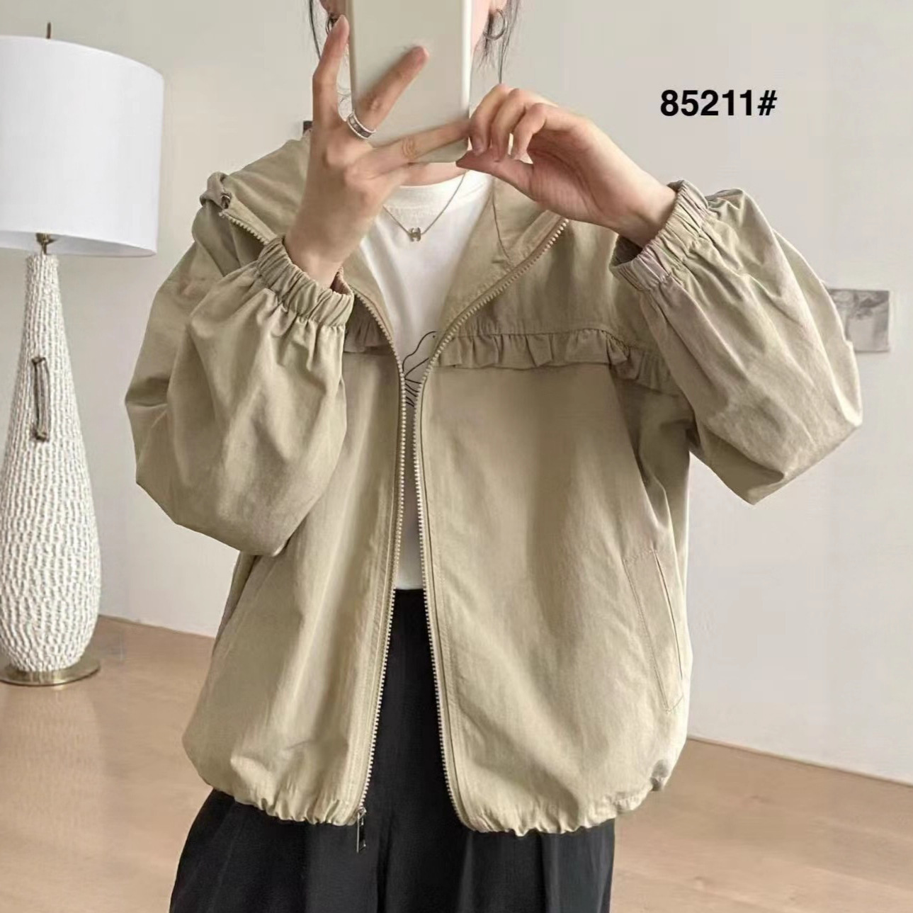 85211 Western Style Korean Style Ruffled Hooded Jacket for Women 2025 Autumn New Loose Slimming Look Top