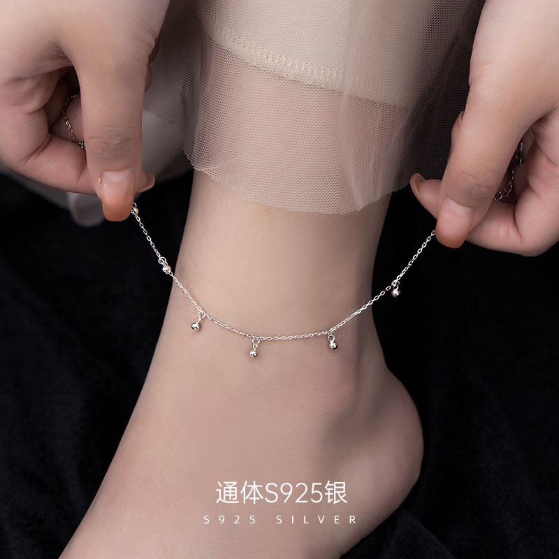 Under Banyan Tree S925 silver beads tassel anklet women's simple plain silver transfer beads sexy foot wrap chain anklet gift Under Banyan Tree S925 silver beads tassel anklet women's simple plain silver transfer beads sexy foot wrap chain anklet gift