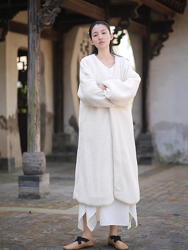 Thickened Wool Curly Plush Jacket, Artistic Cotton Coat, Loose Zen Cardigan, Warm Jacket