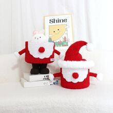 跨境新款圣诞老人毛绒收纳桶带盖大容量家具用品装饰摆件布艺玩偶