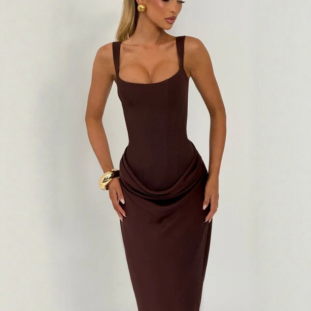 Abito sexy con canotta plissettata e gonna lunga aderente donna_voghion.com