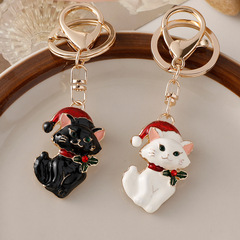 クロスボーダーかわいい風クリスマス猫ブローチキーホルダー両用個性キーチェーンバッグアクセサリー卸売り